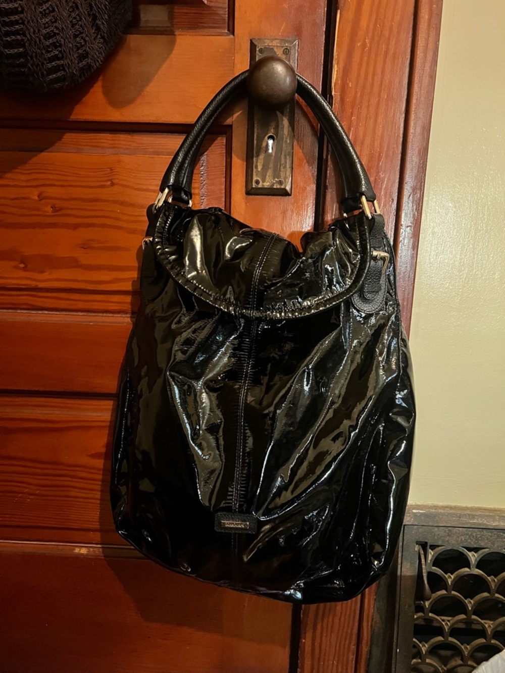 MaxMara Black Patent Leather Large Shoulder Hobo Bag